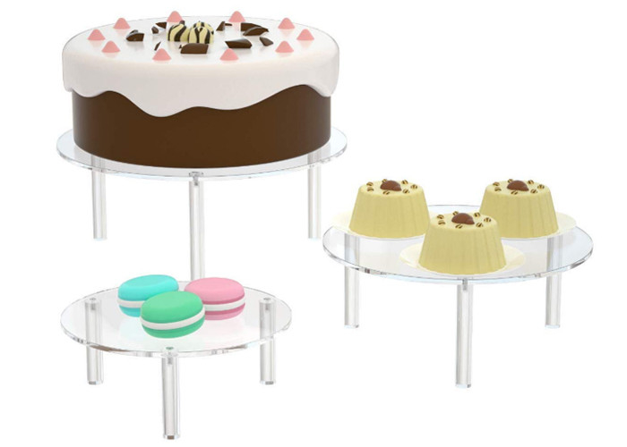 カップケーキのデザートのケーキ ピザのための明確な円形のアクリルのケーキの陳列台3のセット